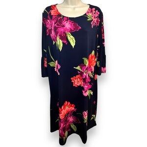 Alexandra & Oak Women’s Bell Sleeve Shift Dress Navy Floral Size XXL